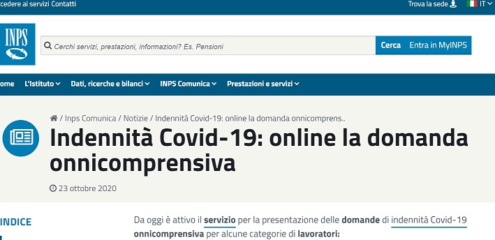 Coronavirus: disponibile sul sito  INPS il servizio presentazione domande per il contributo di 1000 euro COVID-19