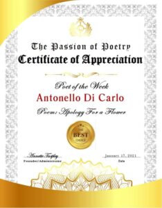“Poet of the week”: premiata l’opera "Apology for a flower" di Antonello Di Carlo