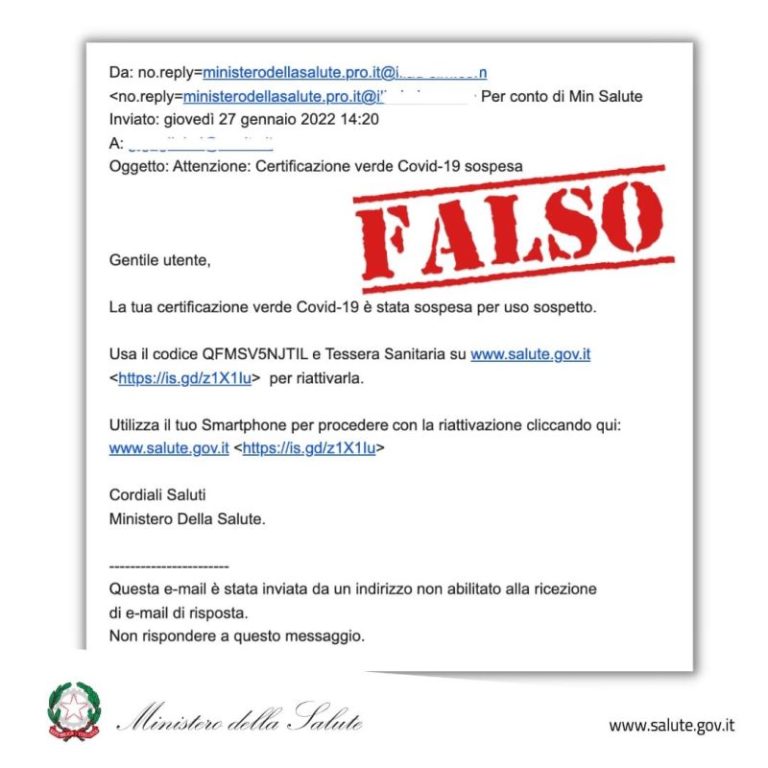 Green pass, il ministero della Salute avvisa: “Attenzione circolano false email su scadenza certificazione”