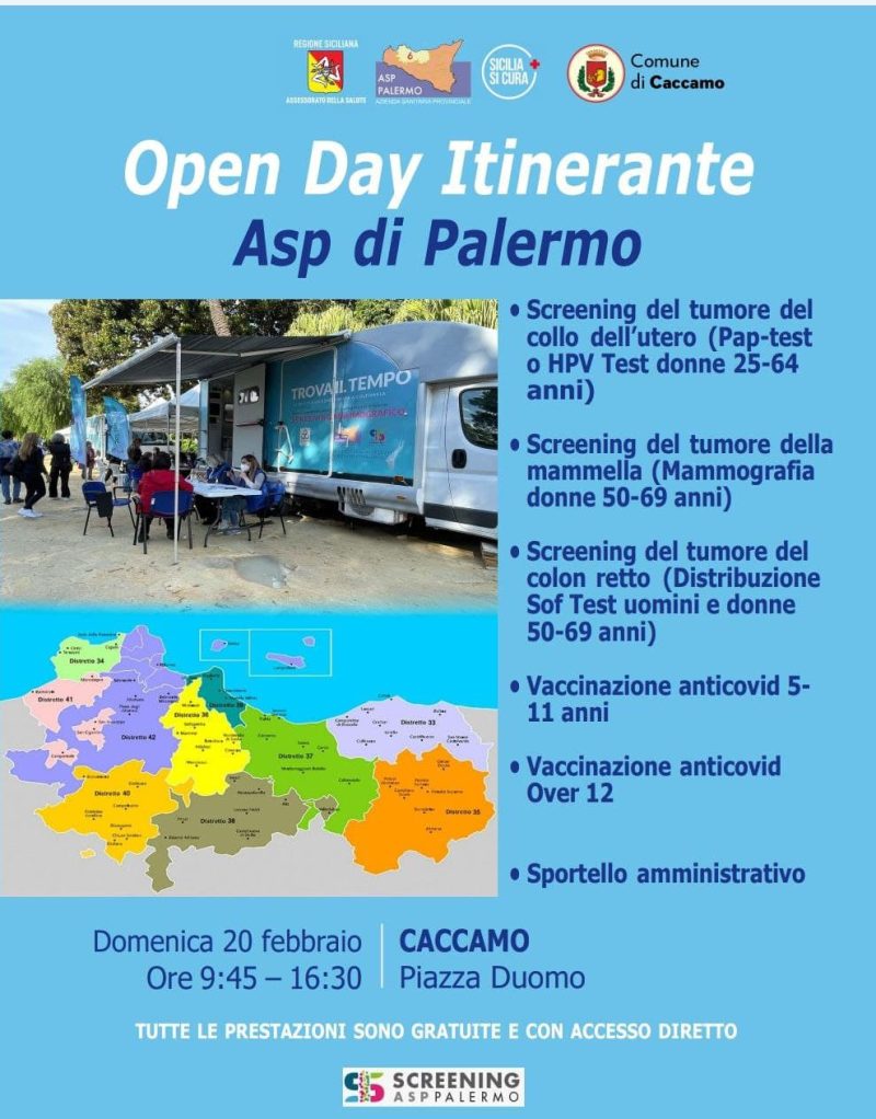 Open day dell'Asp domani a Caccamo: screening oncologici e vaccinazioni in piazza Duomo