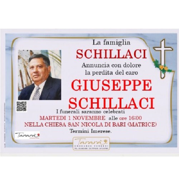 Necrologi Termini Imerese: la famiglia Schillaci annuncia la perdita del caro Giuseppe
