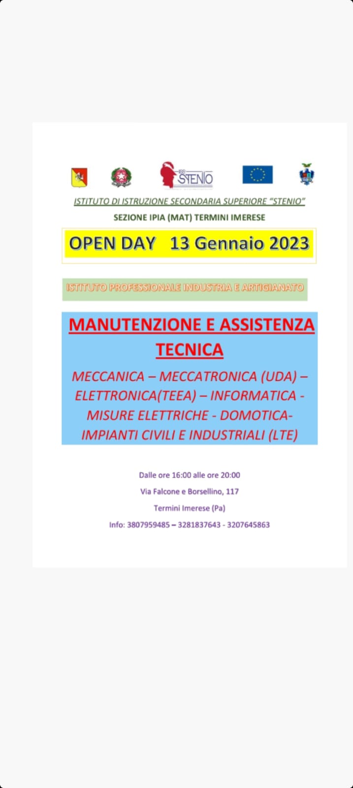 Termini Imerese: open day domani 13 gennaio IPIA (MAT), sezione istituto “Stenio”