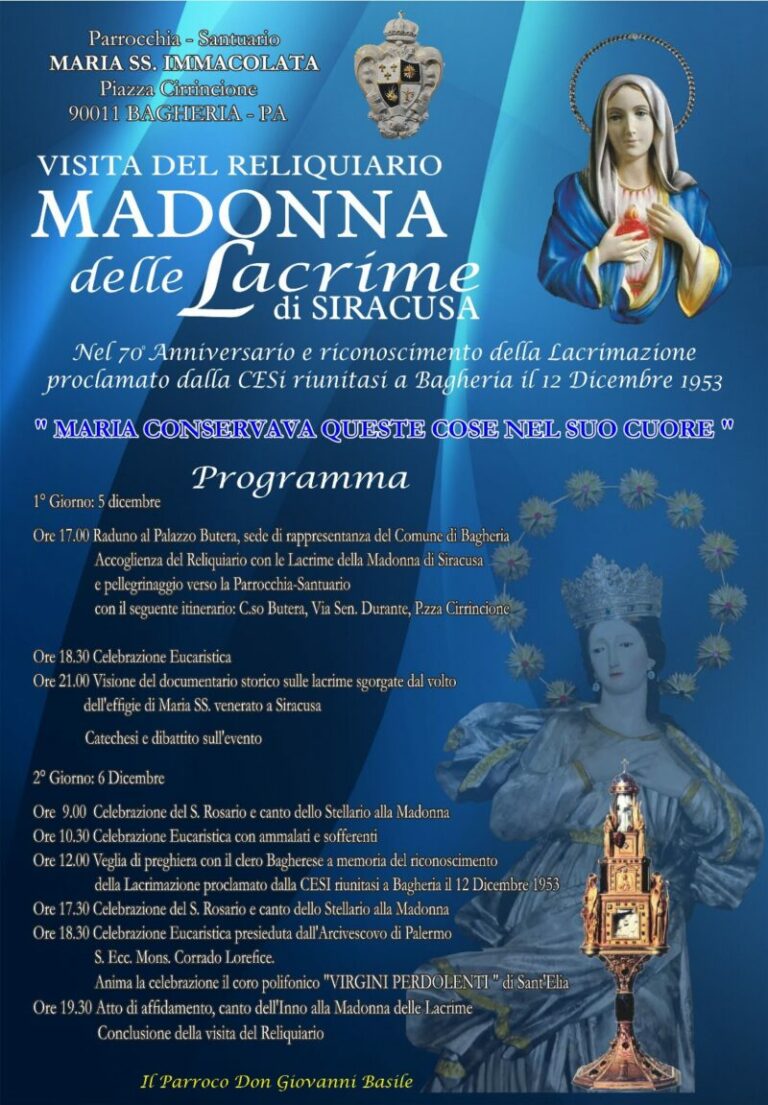 Al via le visite al reliquiario Madonna delle Lacrime di Bagheria in occasione del 70° anniversario