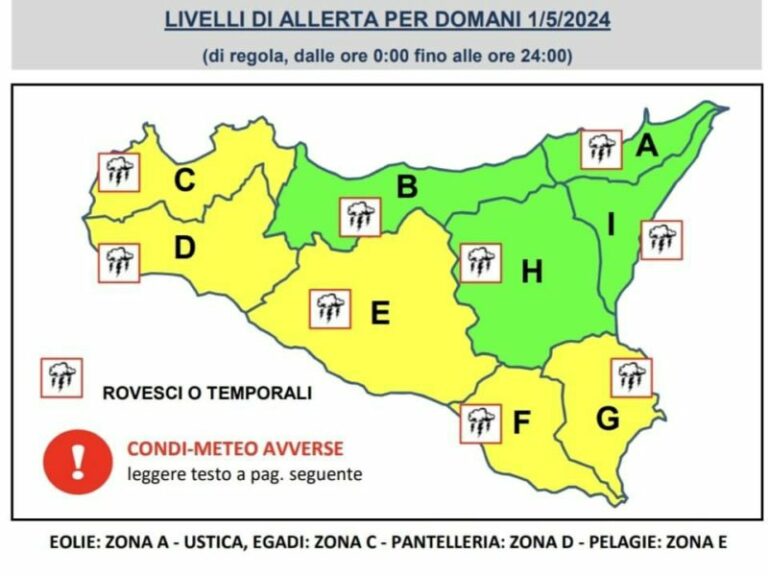 Allerta meteo per il primo maggio anche in provincia di Palermo IL BOLLETTINO DELLA PROTEZIONE CIVILE