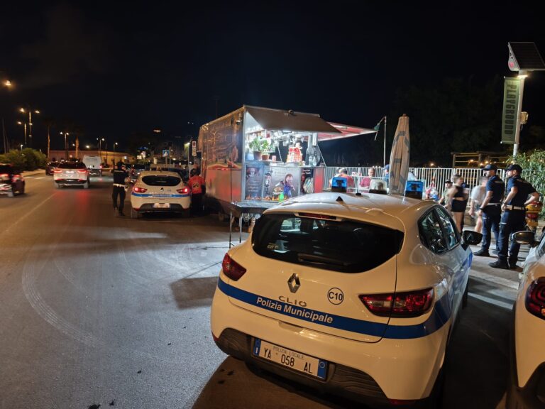 Foro Italico Palermo, controlli della Polizia Municipale sulle attività di street food: due sequestri e sanzioni per quasi 5 mila euro
